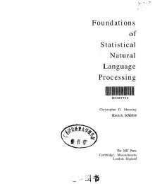 Cover of Foundations of Statistical Natural Language Processing